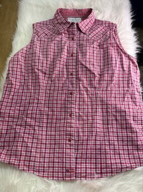 Wrangler Blues Red Plaid Sleeveless Western Snap Shirt Large 100 Cotton